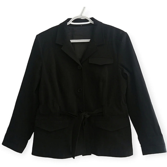 Theory Caprino Black 3 Button Blazer Jacket with Self Tie Belt 12 - Picture 16 of 16